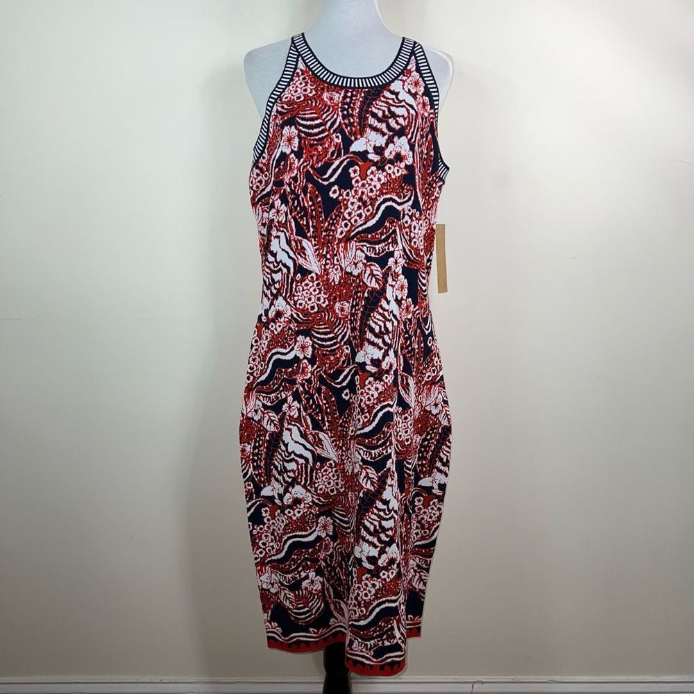 New $138 RACHEL Rachel Roy Red and Black Midi Dress